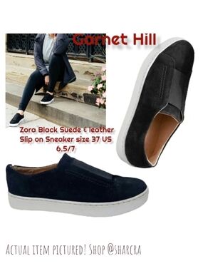 Garnet Hill Zora Women Suede Slip On Shoes Black Sneaker Chunky White Outsole 7